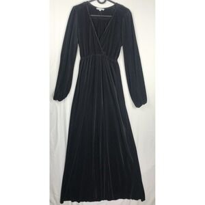 Baltic Born Venus Pleated Maxi Dress | Black XS | Long Sleeve Wedding Guest